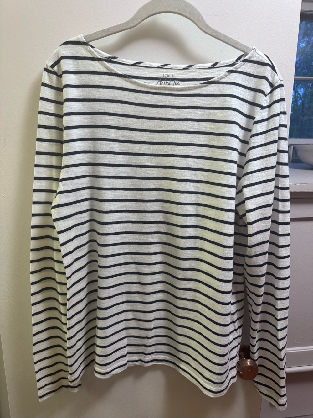 J. Crew Navy & White Striped Boatneck Artist Tee
